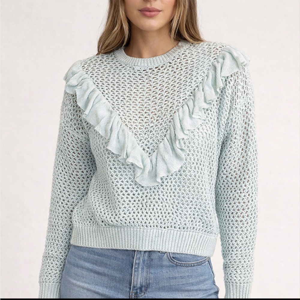 FATE by LFD Mint Green Knit Long Sleeve Ruffle Sweater Women’s Size Large
